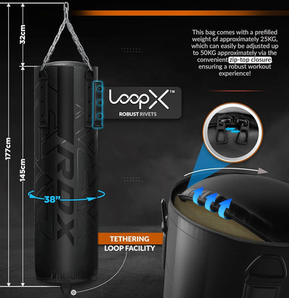Punching Bag by RDX, MMA 4Pc Filled Boxing Bag, anti Swing Kickboxing Adult Set