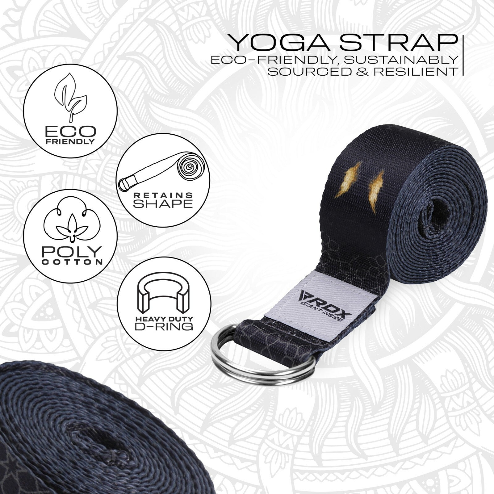 RDX Yoga Strap 8Ft D-Ring Buckle Stretching Pilates Flexibility Gym Workout