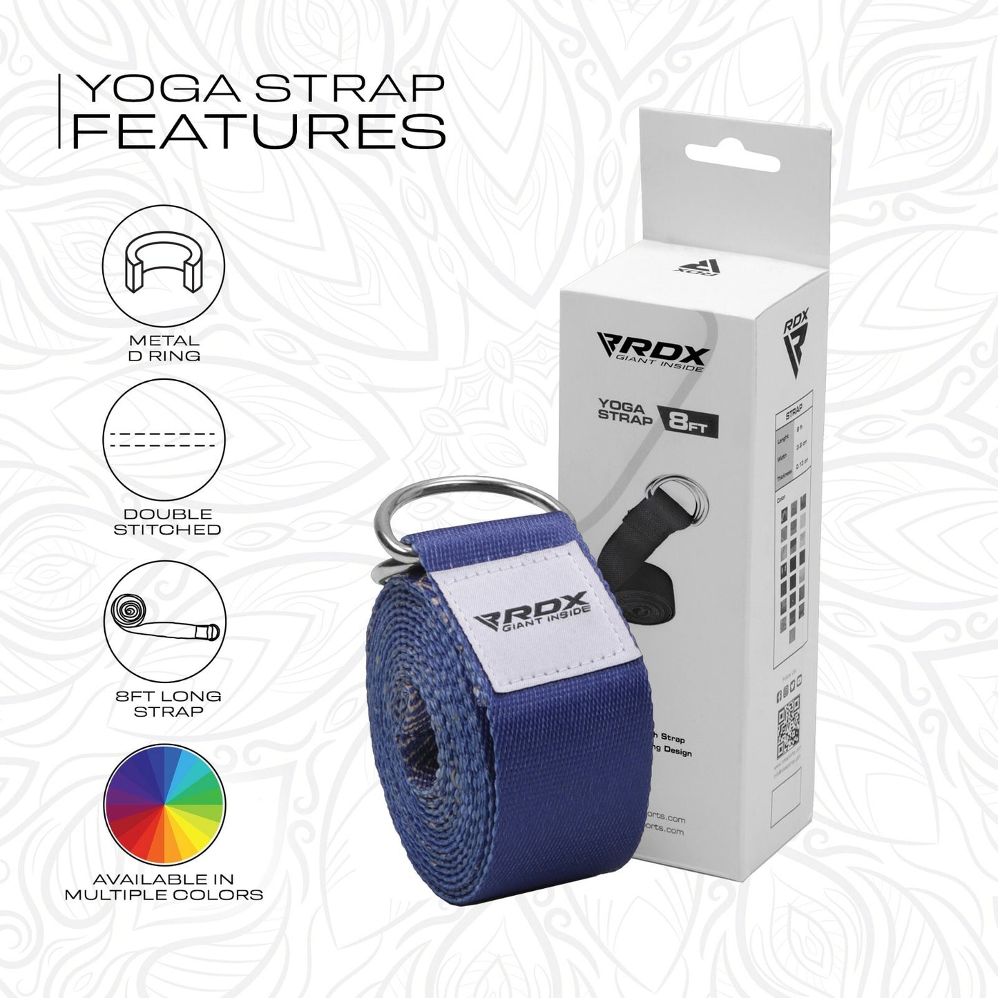 RDX Yoga Strap 8Ft D-Ring Buckle Stretching Pilates Flexibility Gym Workout