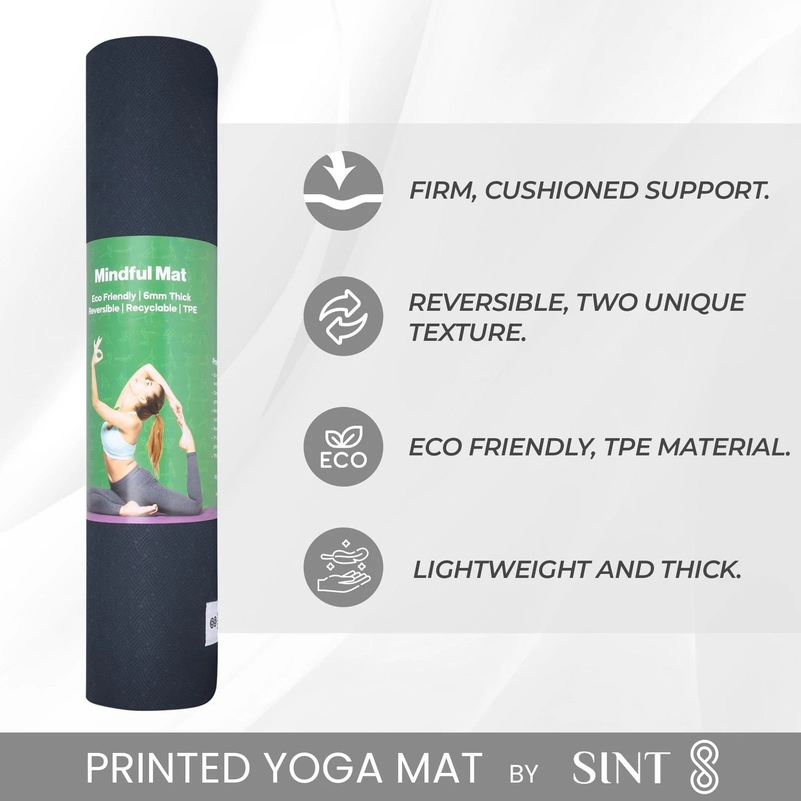 SINT Premium Print Reversible Non Slip Yoga Workouts Mat with Free Tote Bag