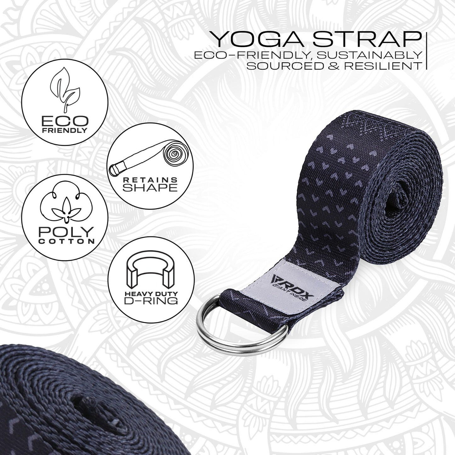 RDX Yoga Strap 8Ft D-Ring Buckle Stretching Pilates Flexibility Gym Workout