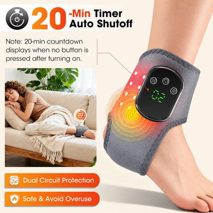 Cordless Ankle Massager Brace Heated Red Light Therapy Vibration Pain Relief
