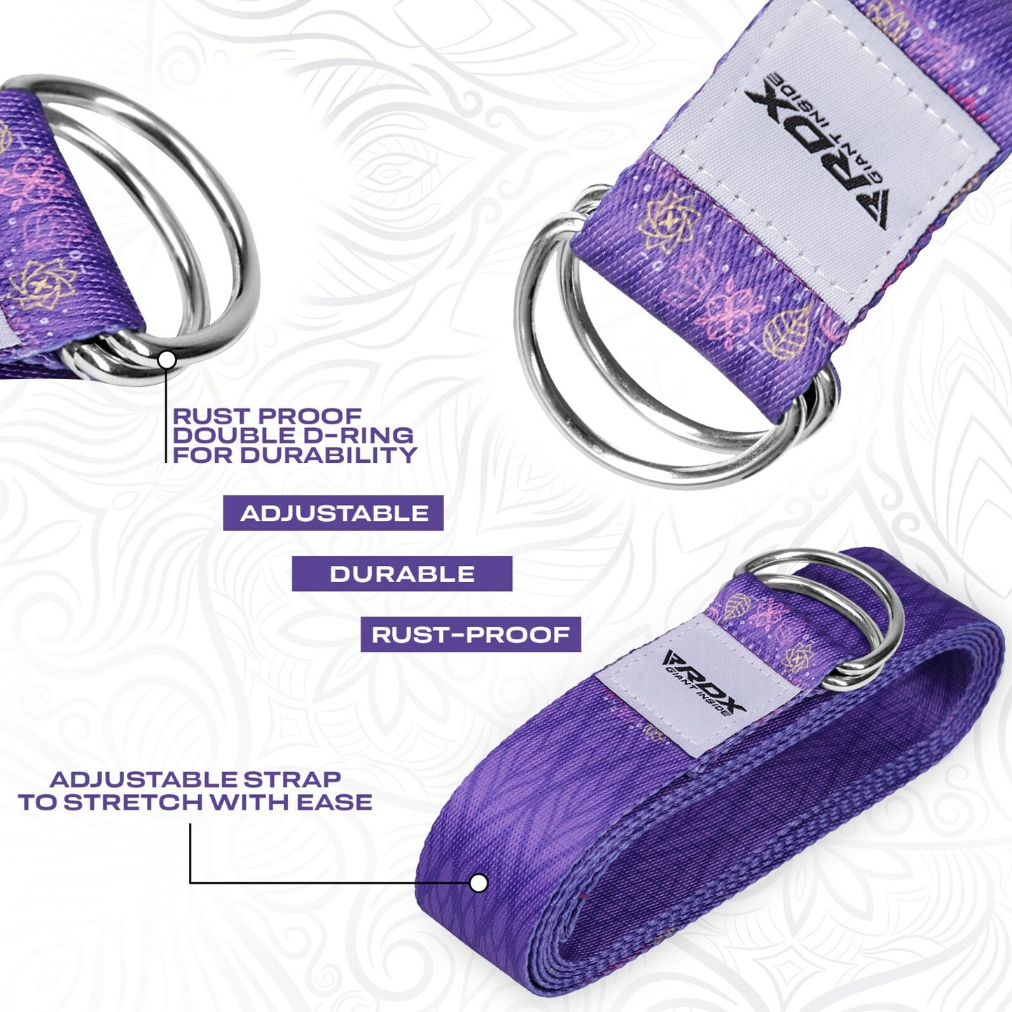 RDX Yoga Strap 8Ft D-Ring Buckle Stretching Pilates Flexibility Gym Workout