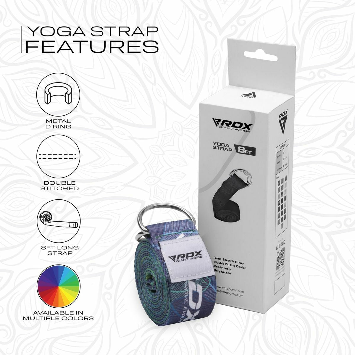 RDX Yoga Strap 8Ft D-Ring Buckle Stretching Pilates Flexibility Gym Workout