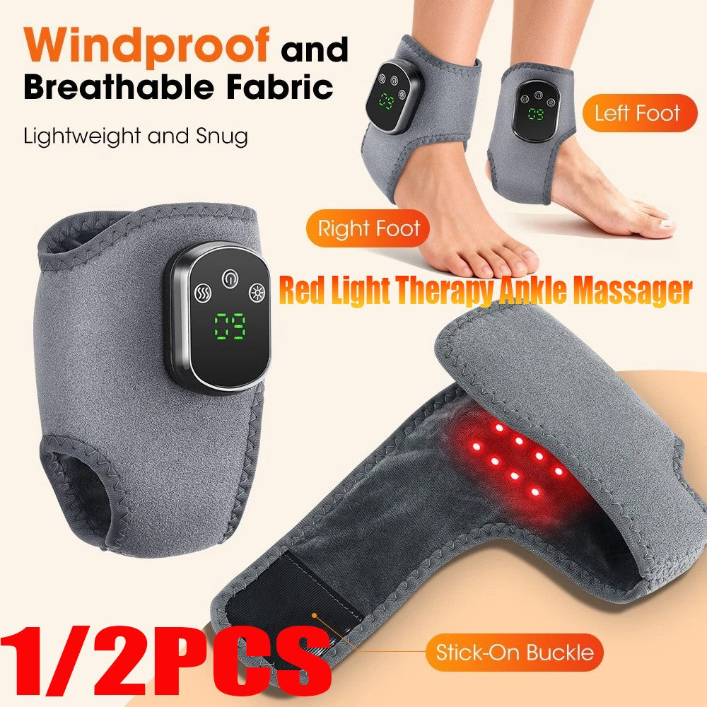 Cordless Ankle Massager Brace Heated Red Light Therapy Vibration Pain Relief