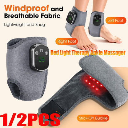 Cordless Ankle Massager Brace Heated Red Light Therapy Vibration Pain Relief