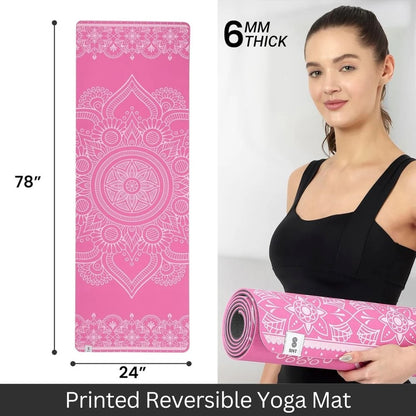 SINT Premium Print Reversible Non Slip Yoga Workouts Mat with Free Tote Bag
