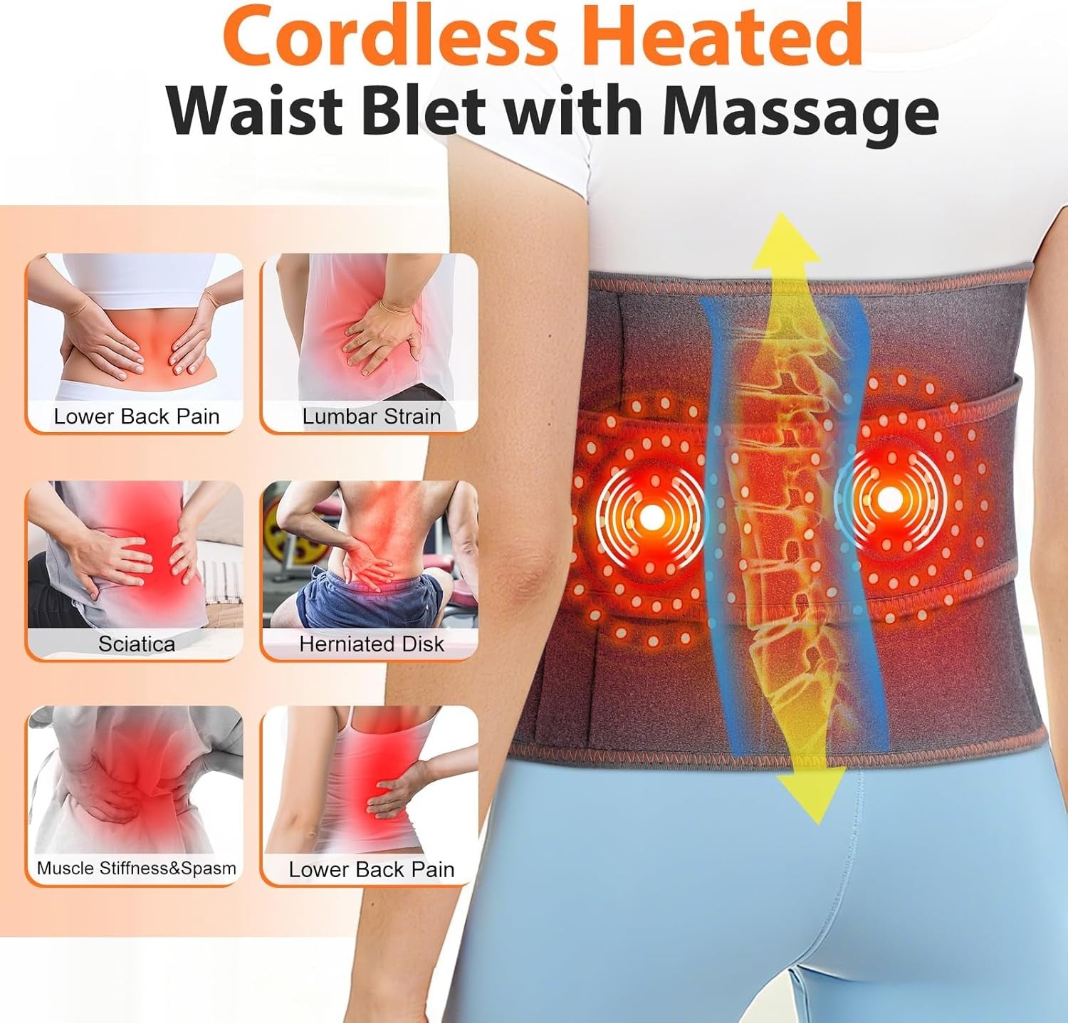 Electric Infrared Heated Waist Belt Vibration Massage for Lower Back Pain Relief