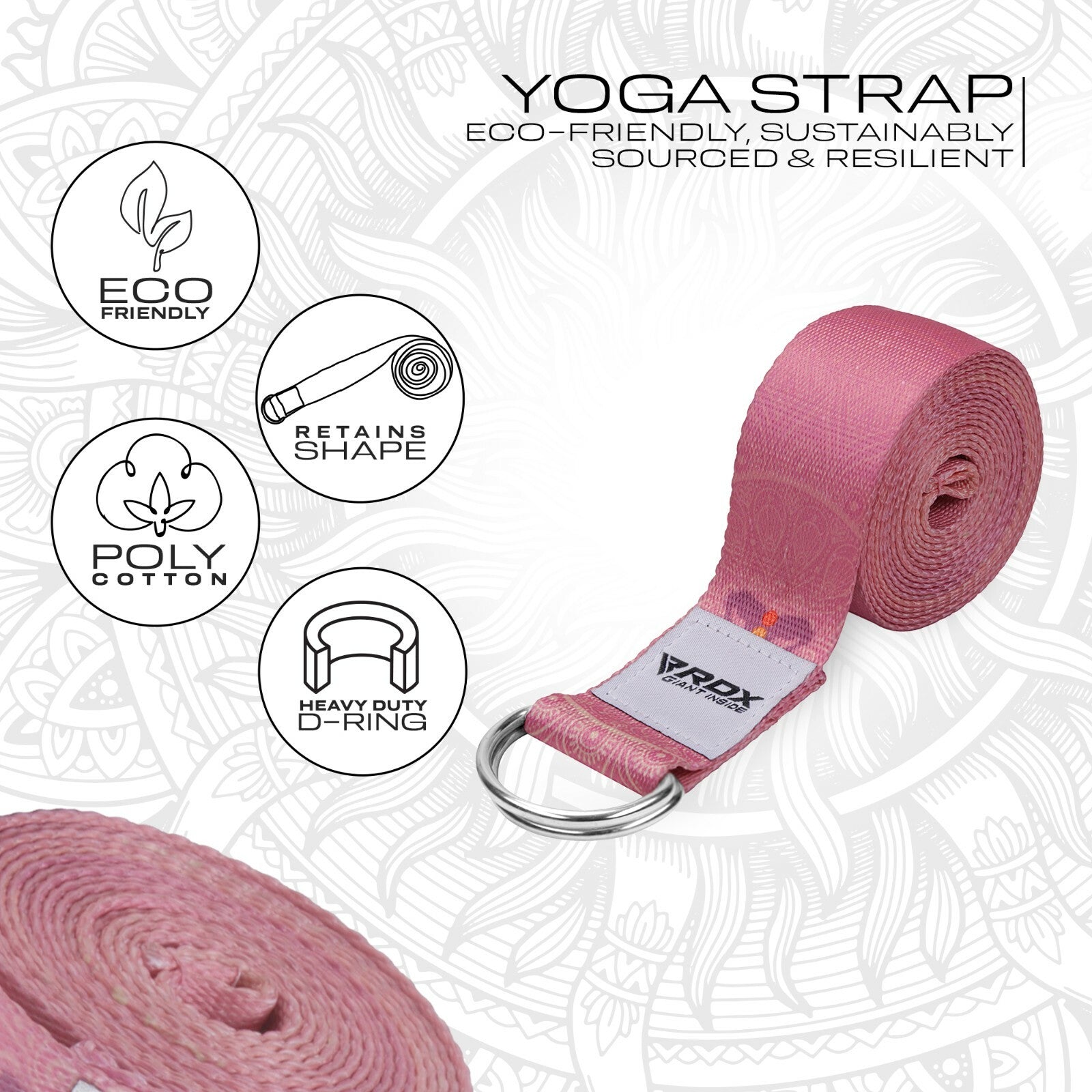 RDX Yoga Strap 8Ft D-Ring Buckle Stretching Pilates Flexibility Gym Workout