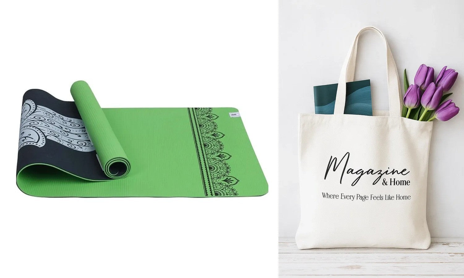 SINT Premium Print Reversible Non Slip Yoga Workouts Mat with Free Tote Bag
