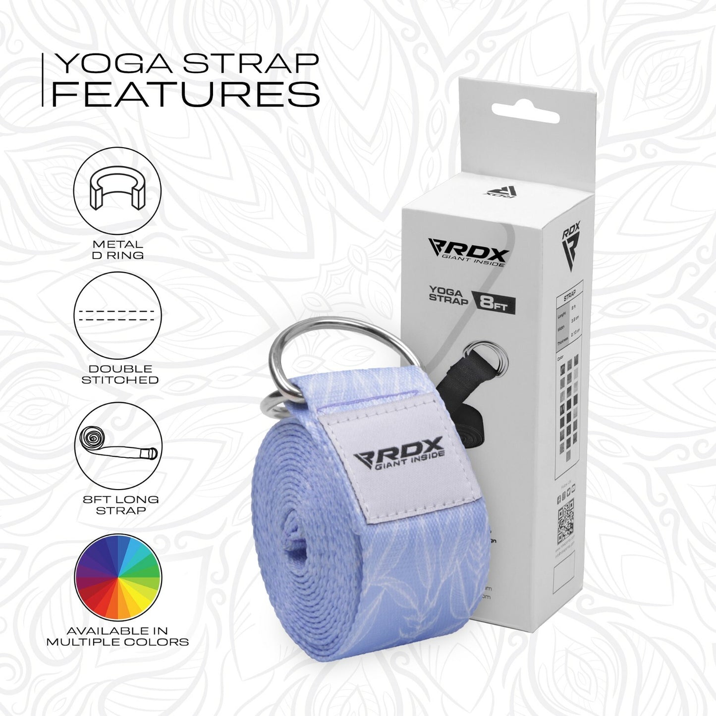 RDX Yoga Strap 8Ft D-Ring Buckle Stretching Pilates Flexibility Gym Workout