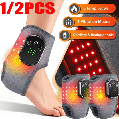 Cordless Ankle Massager Brace Heated Red Light Therapy Vibration Pain Relief