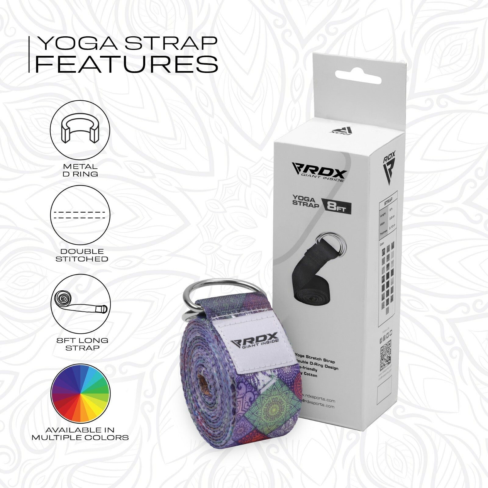RDX Yoga Strap 8Ft D-Ring Buckle Stretching Pilates Flexibility Gym Workout