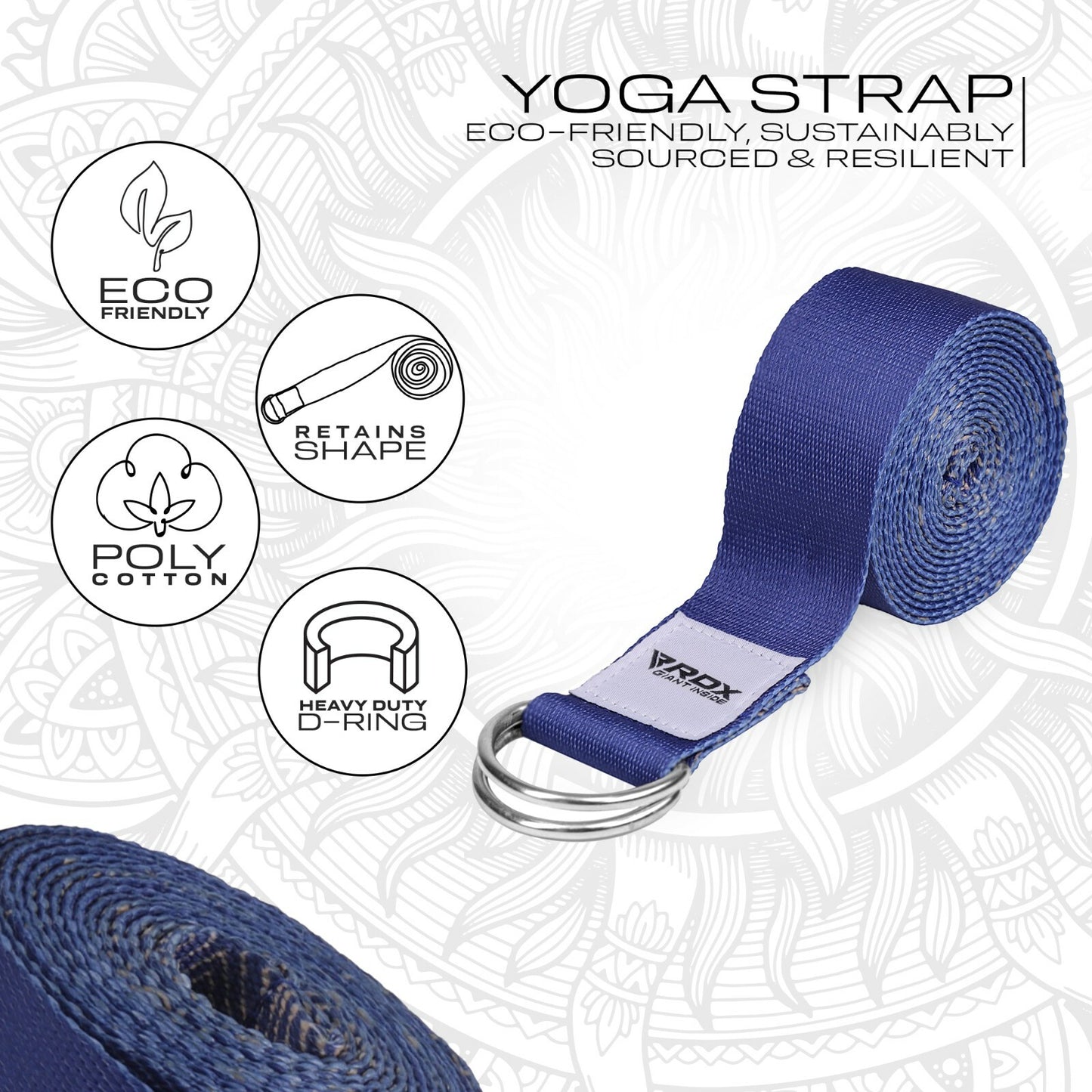 RDX Yoga Strap 8Ft D-Ring Buckle Stretching Pilates Flexibility Gym Workout