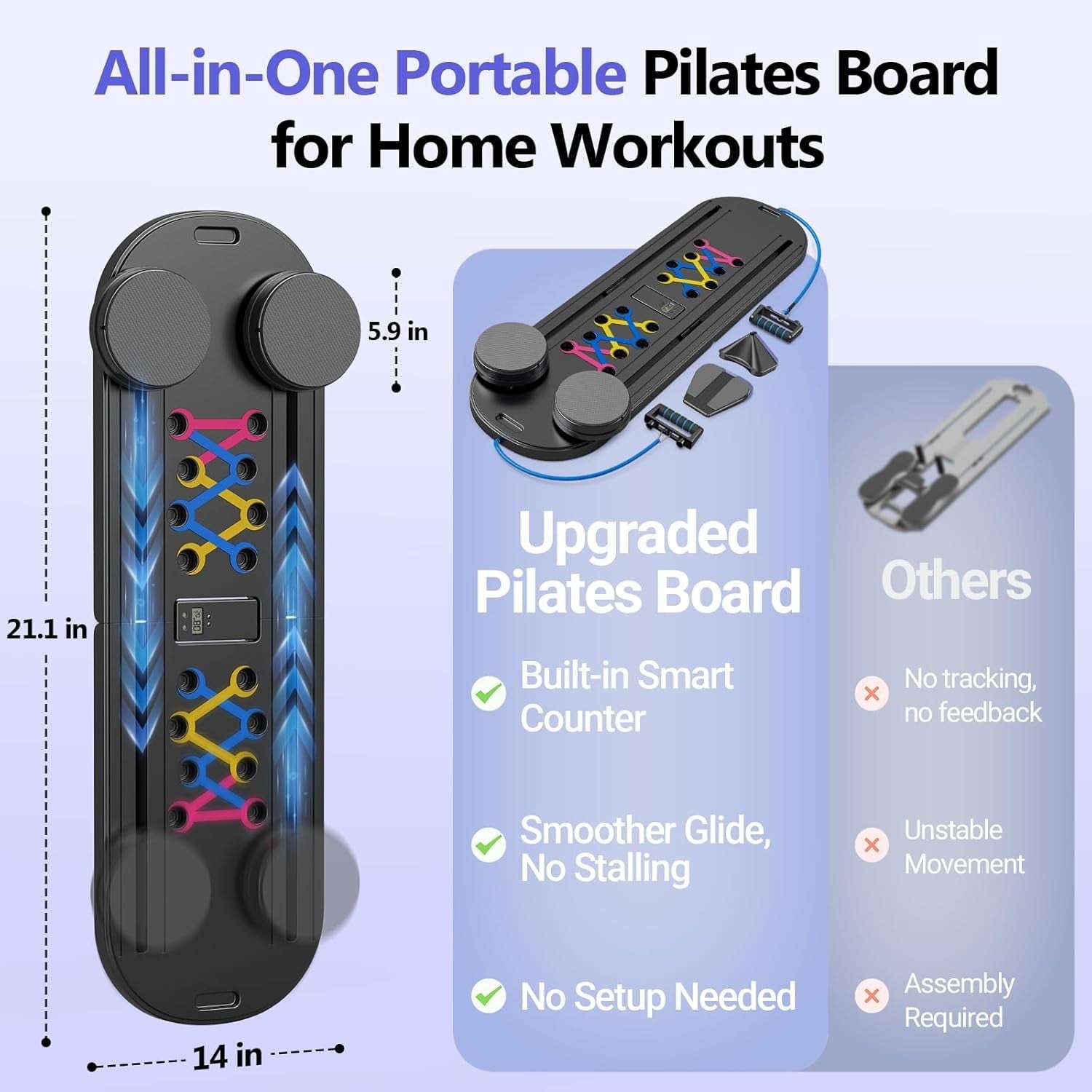 Premium Pilates Board - Multi-Purpose Foldable Pilates Reformer Set,Core Trainer
