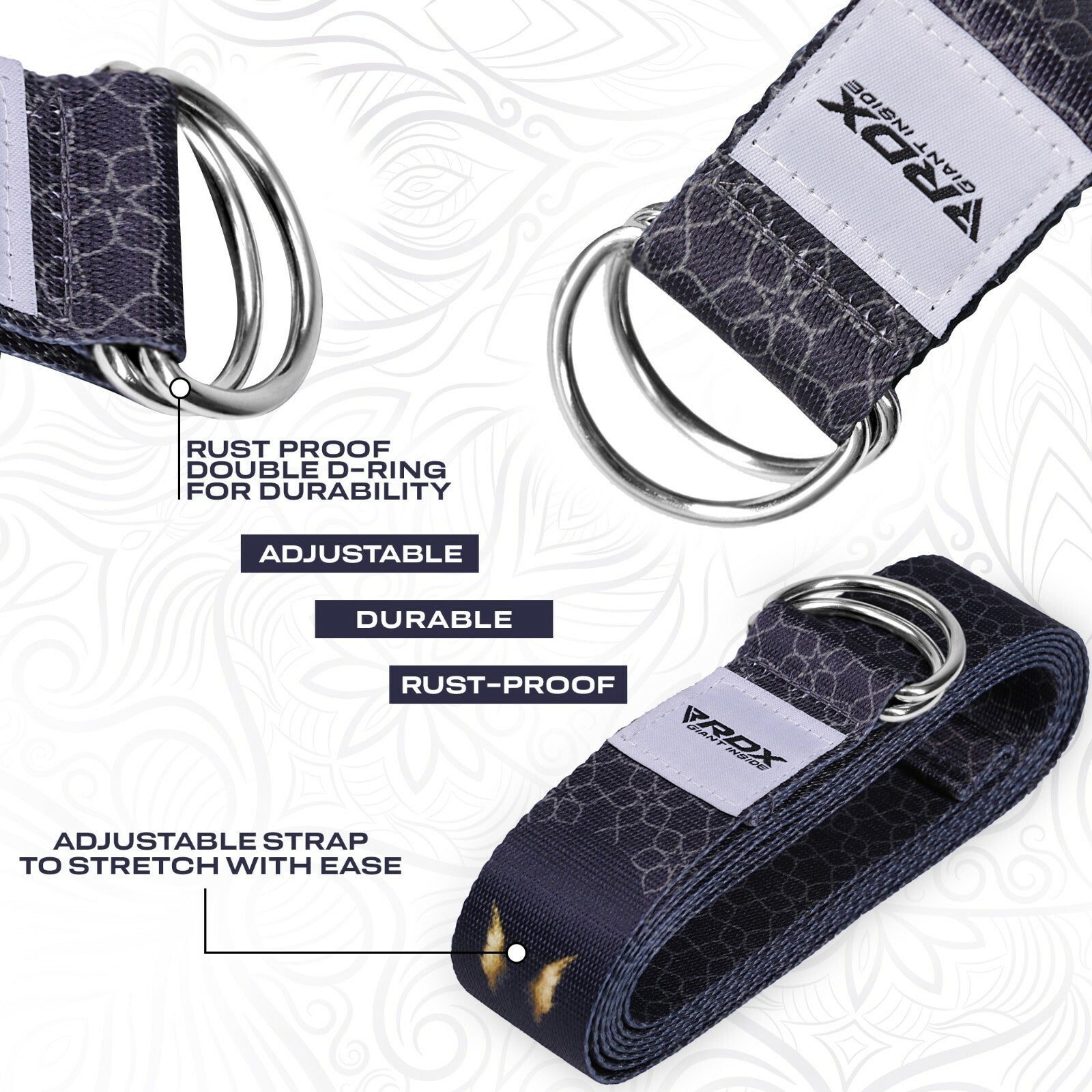 RDX Yoga Strap 8Ft D-Ring Buckle Stretching Pilates Flexibility Gym Workout