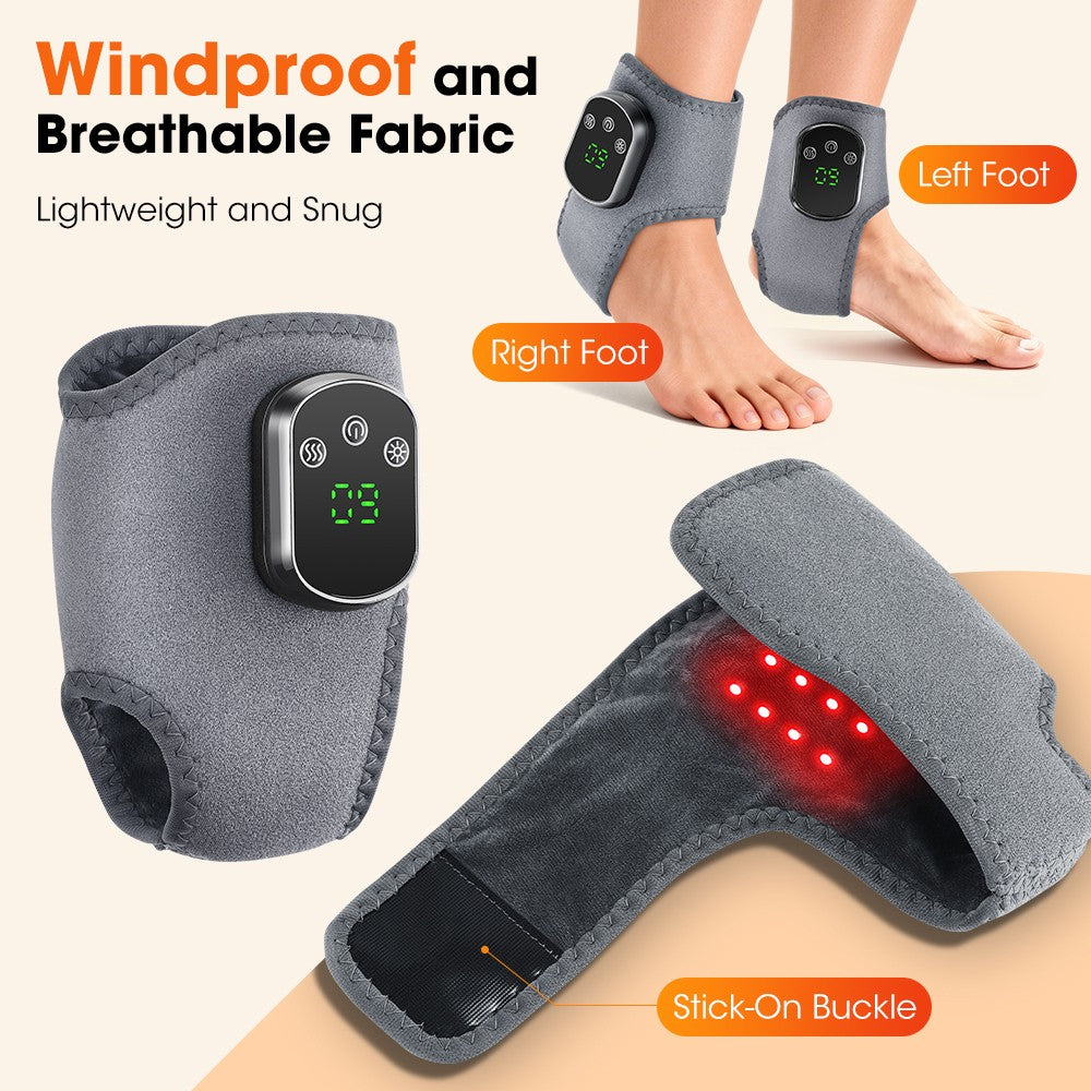 Cordless Ankle Massager Brace Heated Red Light Therapy Vibration Pain Relief