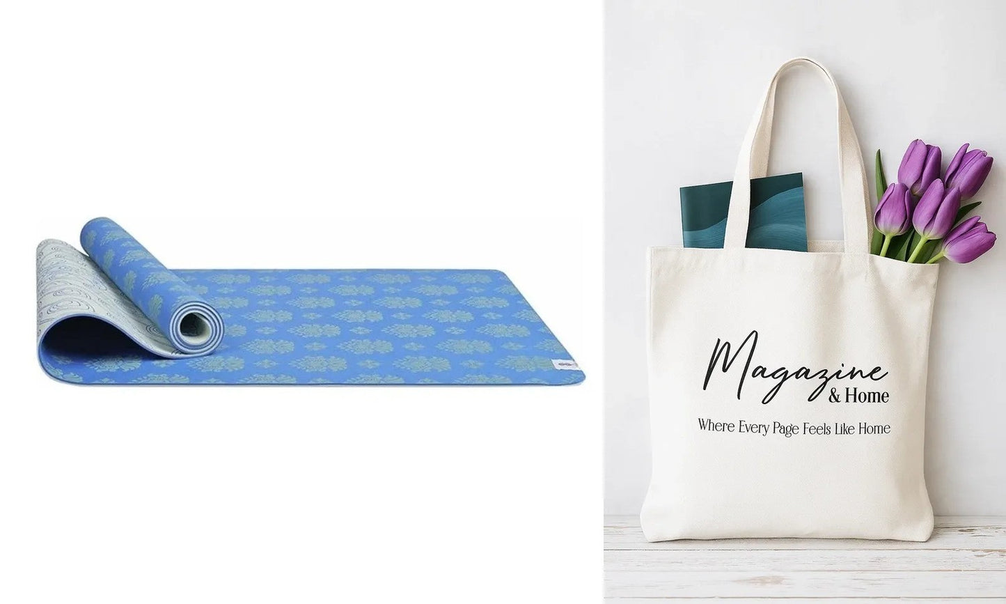 SINT Premium Print Reversible Non Slip Yoga Workouts Mat with Free Tote Bag