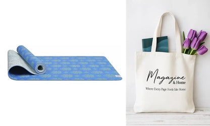 SINT Premium Print Reversible Non Slip Yoga Workouts Mat with Free Tote Bag