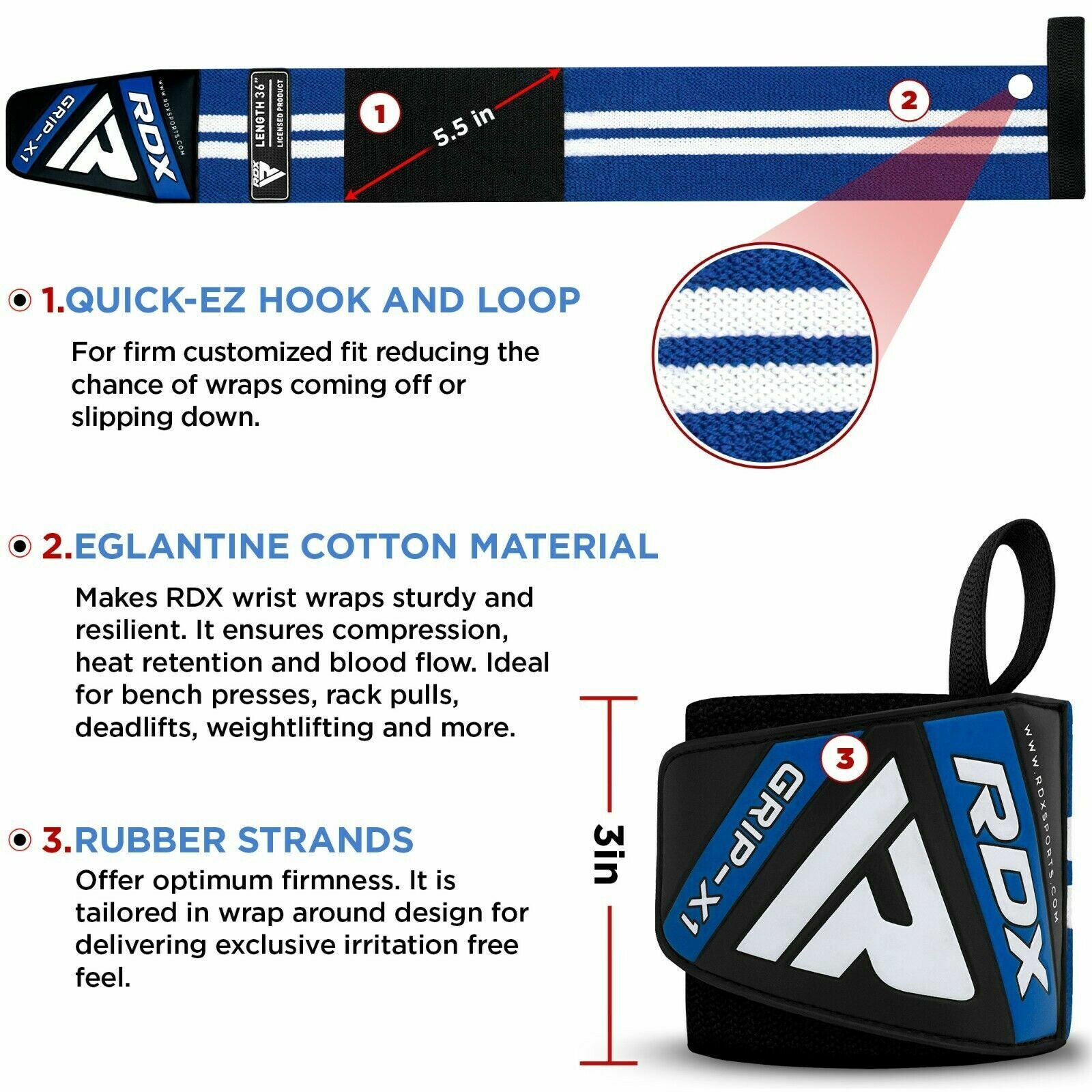 RDX Wrist Wraps Weight Lifting Straps Gym Workout Powerlifting Bodybuilding