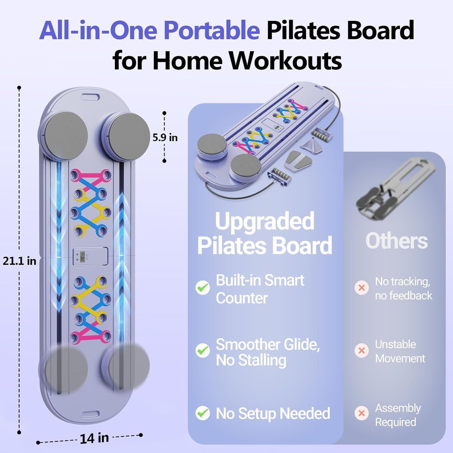 Premium Pilates Board - Multi-Purpose Foldable Pilates Reformer Set,Core Trainer
