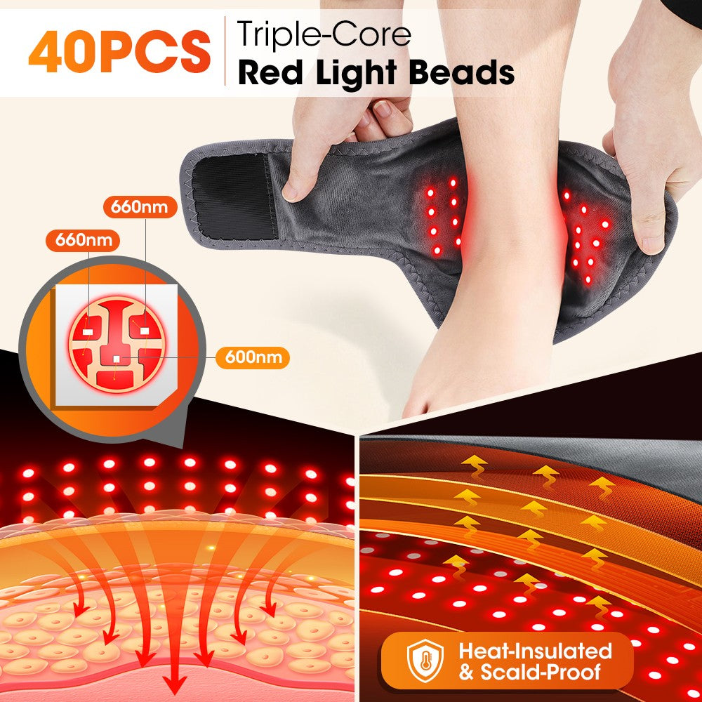 Cordless Ankle Massager Brace Heated Red Light Therapy Vibration Pain Relief
