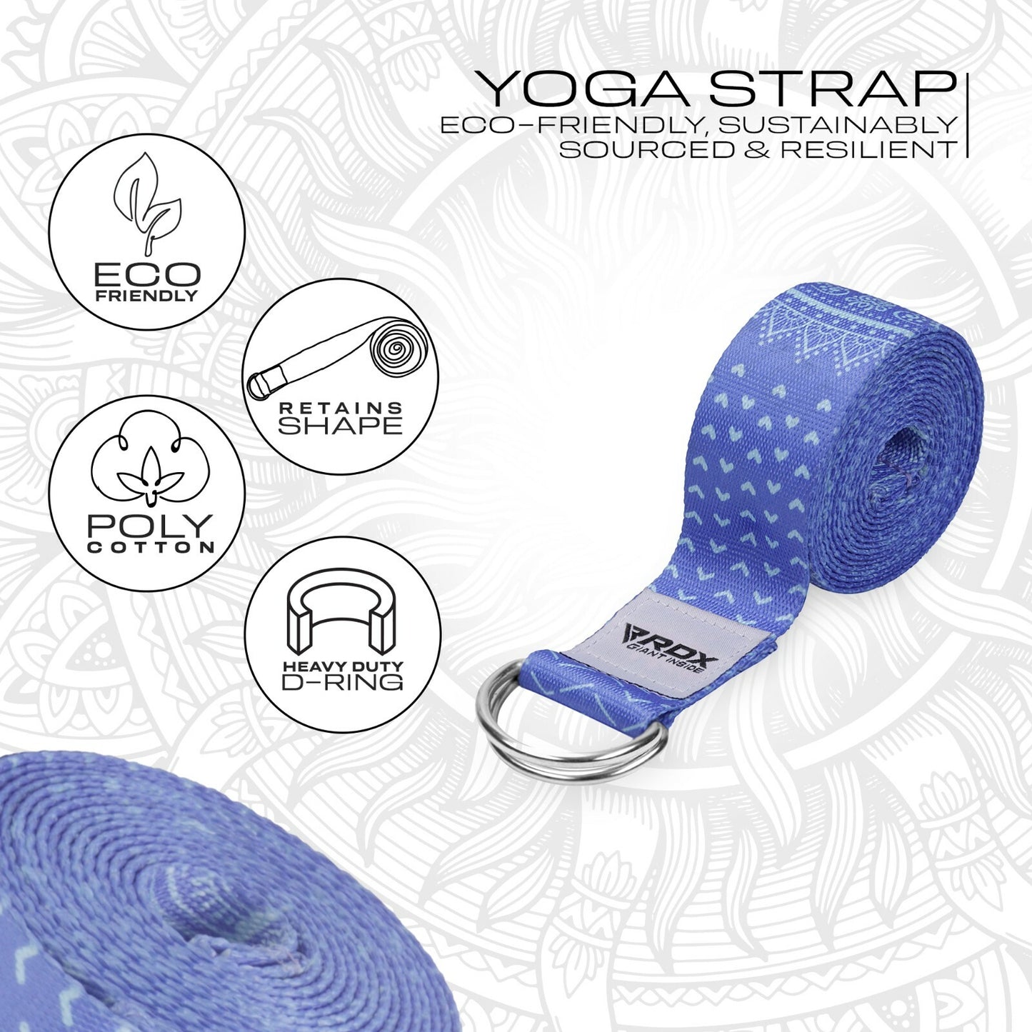 RDX Yoga Strap 8Ft D-Ring Buckle Stretching Pilates Flexibility Gym Workout
