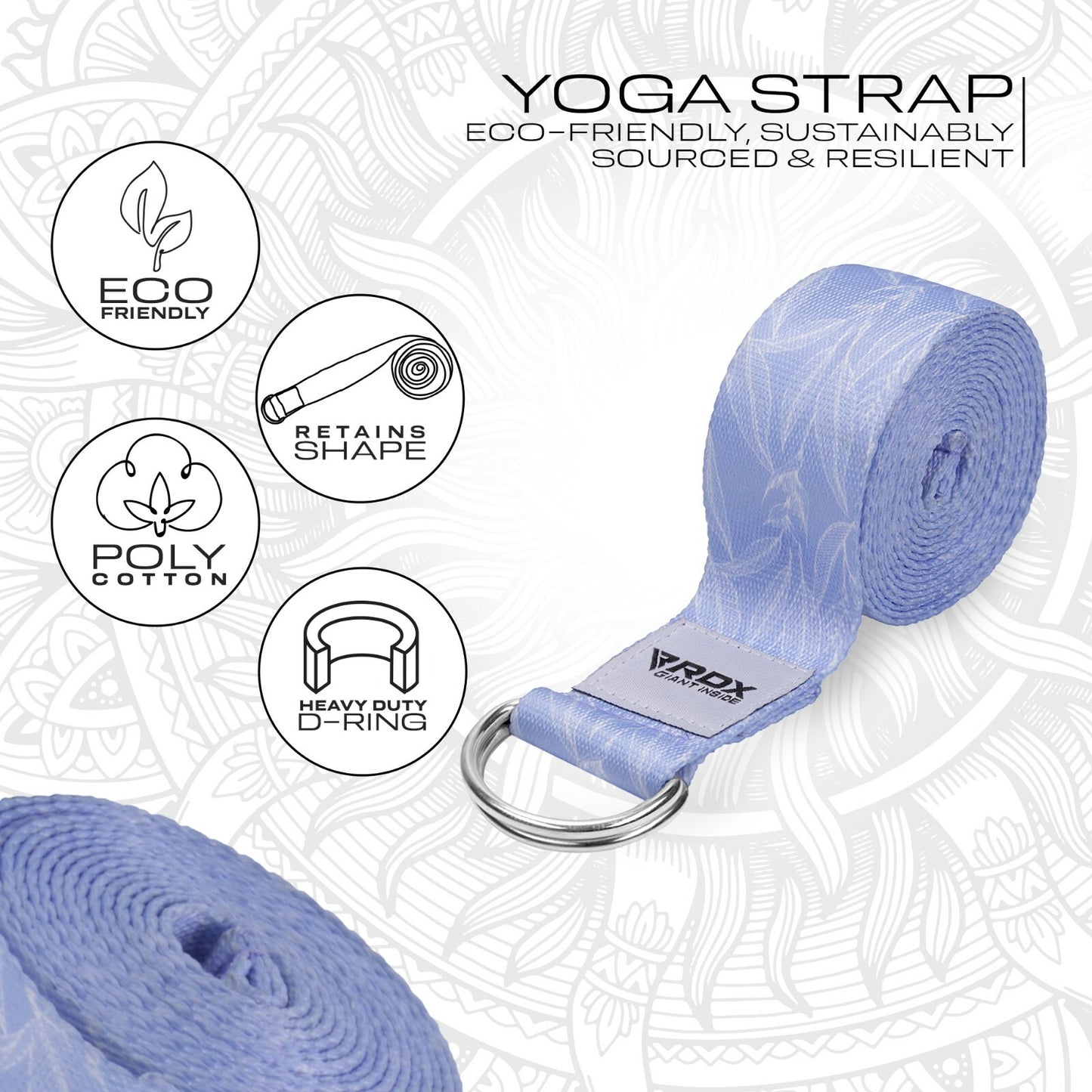 RDX Yoga Strap 8Ft D-Ring Buckle Stretching Pilates Flexibility Gym Workout