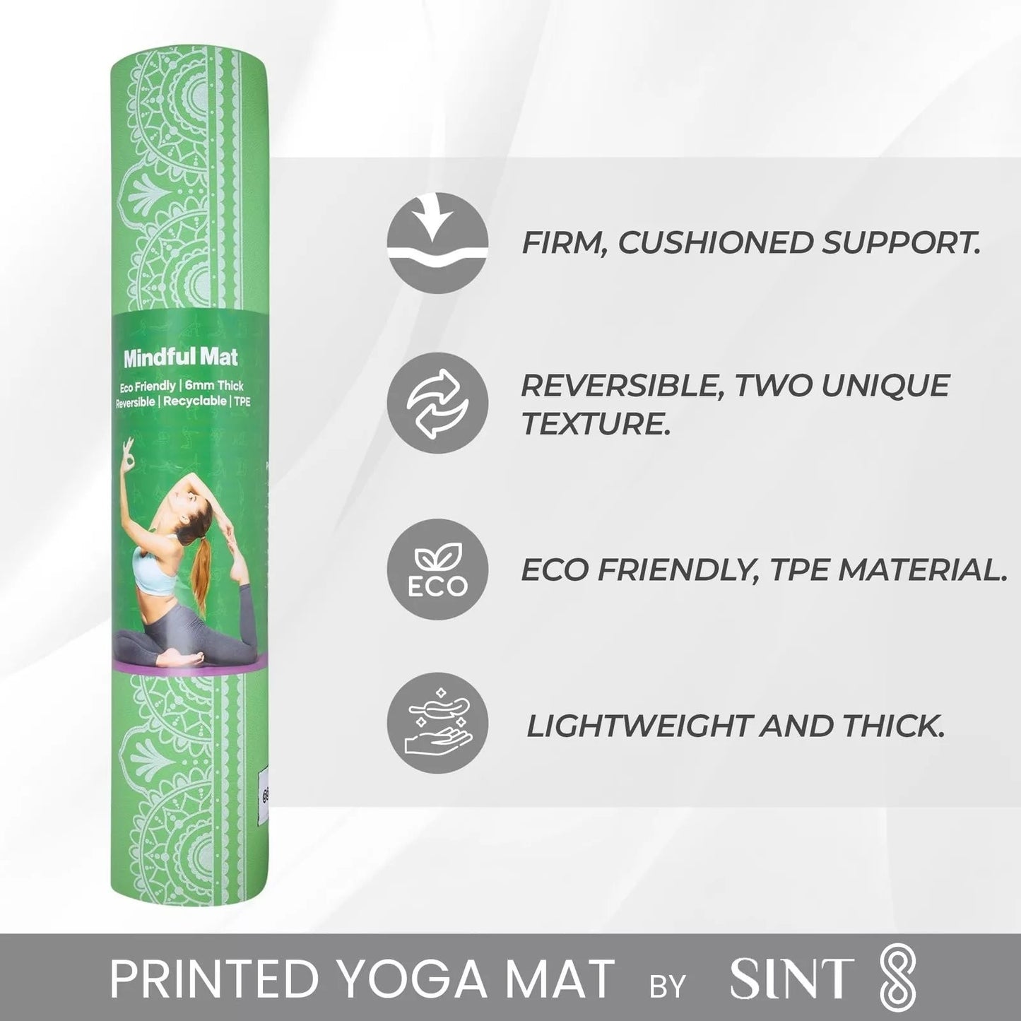 SINT Premium Print Reversible Non Slip Yoga Workouts Mat with Free Tote Bag