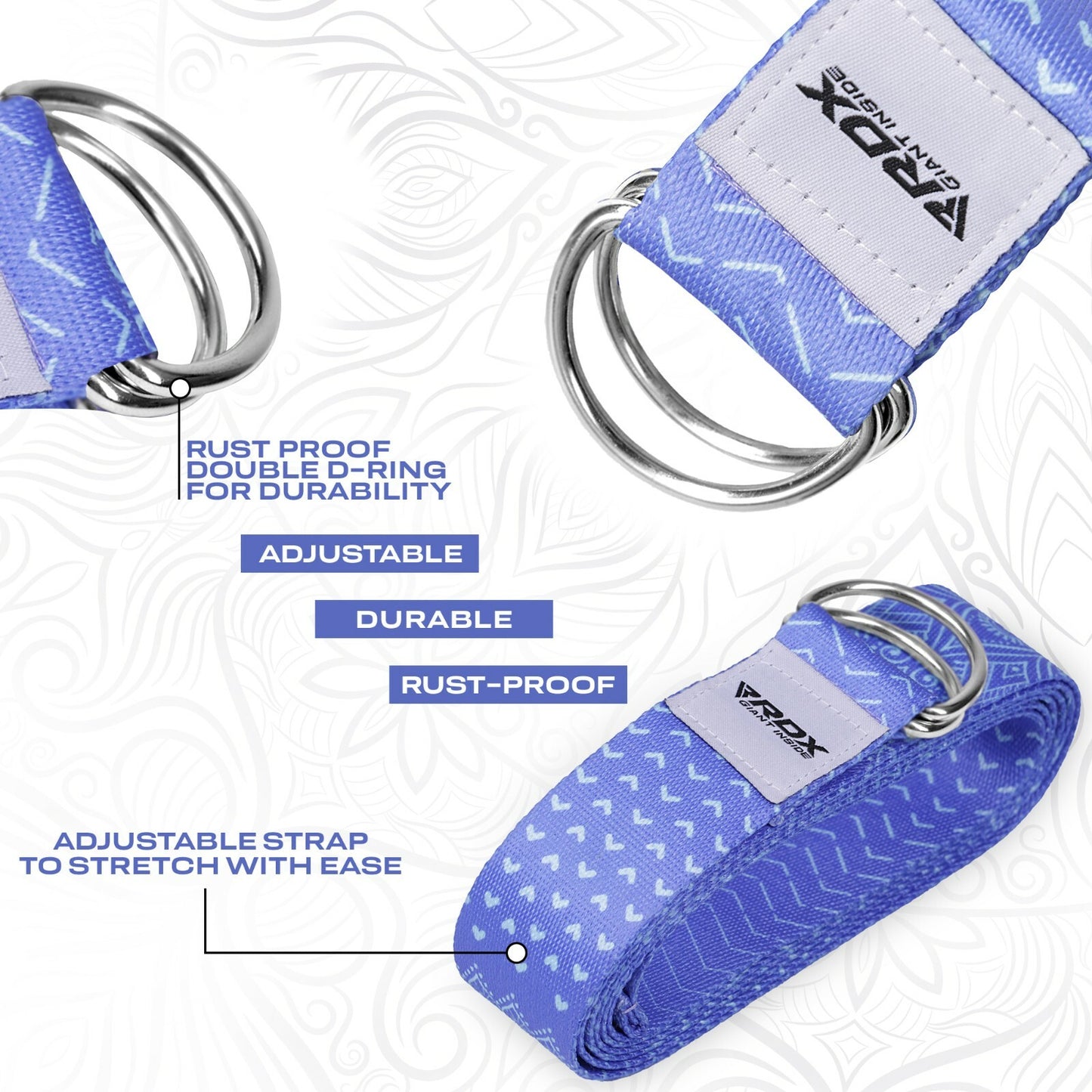 RDX Yoga Strap 8Ft D-Ring Buckle Stretching Pilates Flexibility Gym Workout