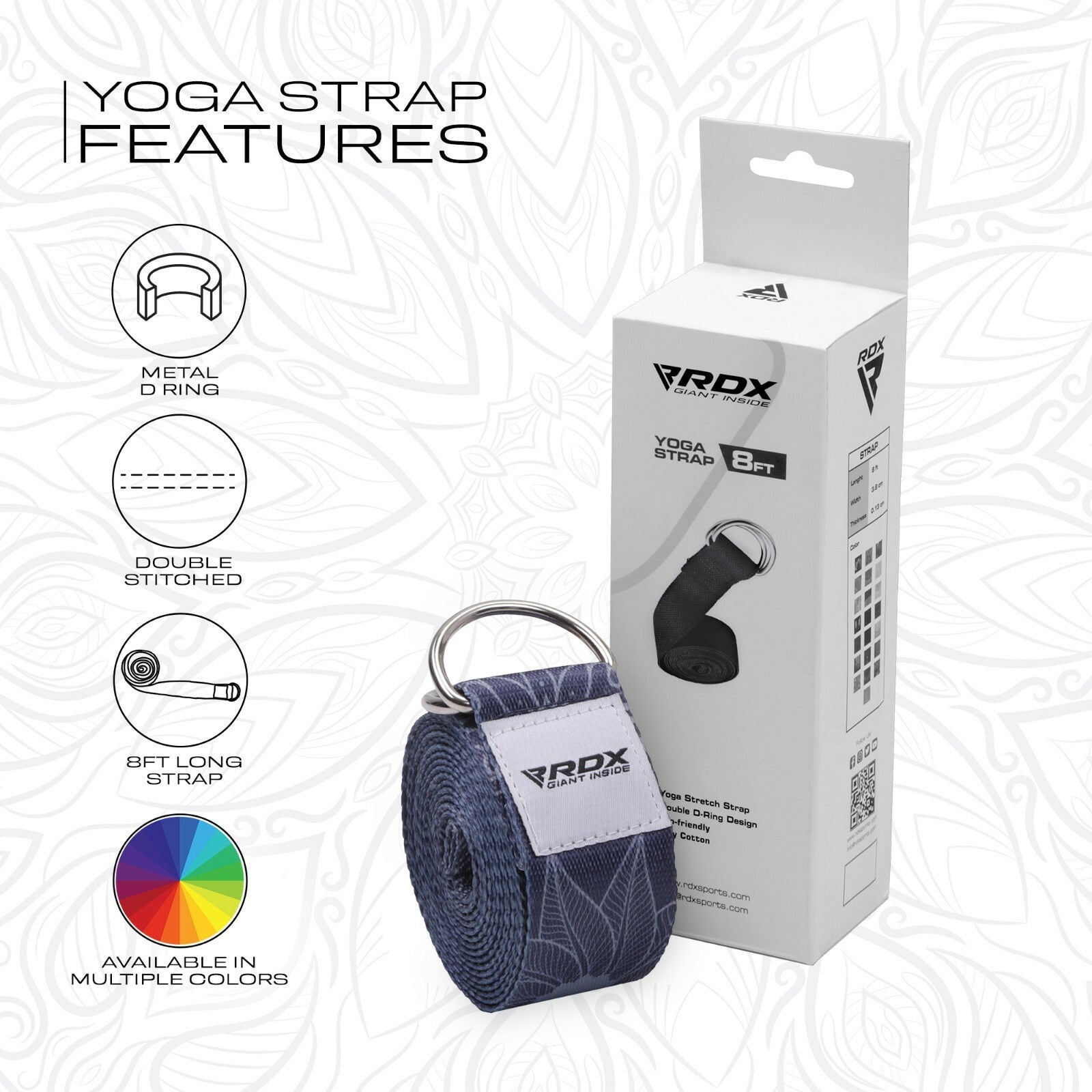 RDX Yoga Strap 8Ft D-Ring Buckle Stretching Pilates Flexibility Gym Workout