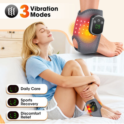 Cordless Ankle Massager Brace Heated Red Light Therapy Vibration Pain Relief