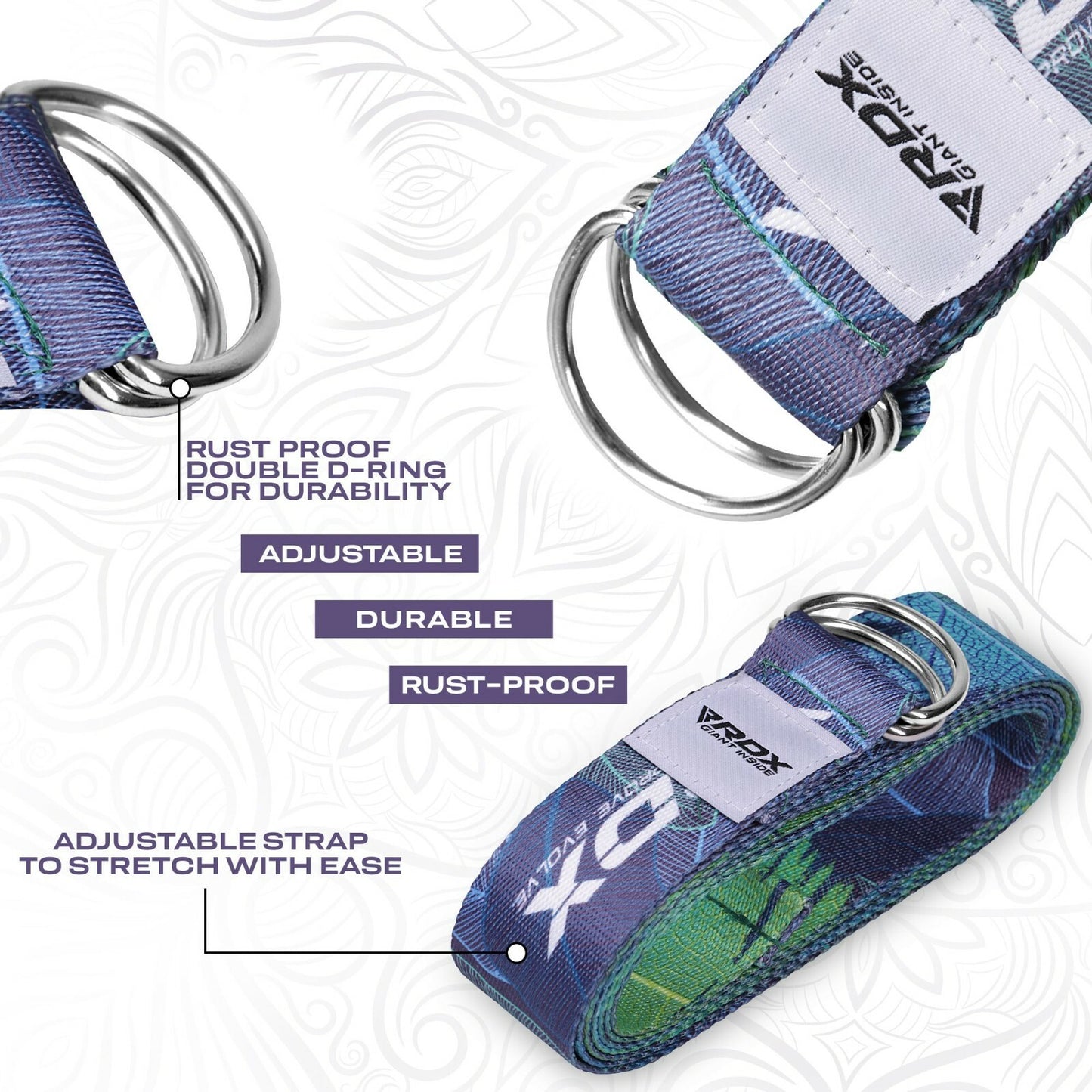 RDX Yoga Strap 8Ft D-Ring Buckle Stretching Pilates Flexibility Gym Workout
