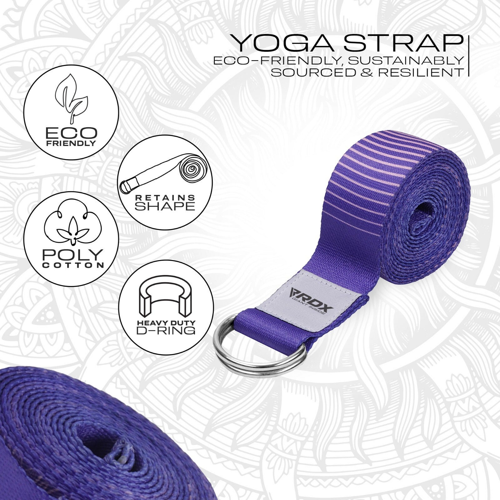RDX Yoga Strap 8Ft D-Ring Buckle Stretching Pilates Flexibility Gym Workout