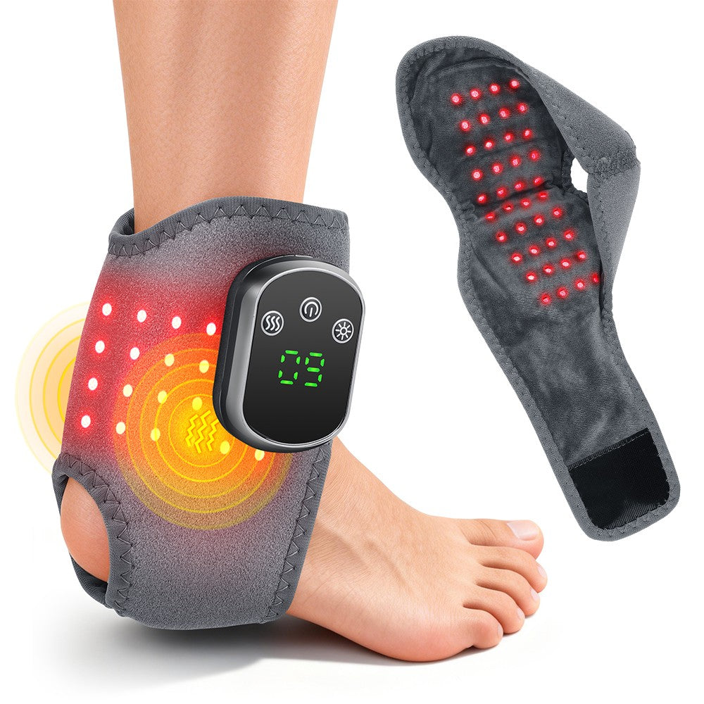 Cordless Ankle Massager Brace Heated Red Light Therapy Vibration Pain Relief