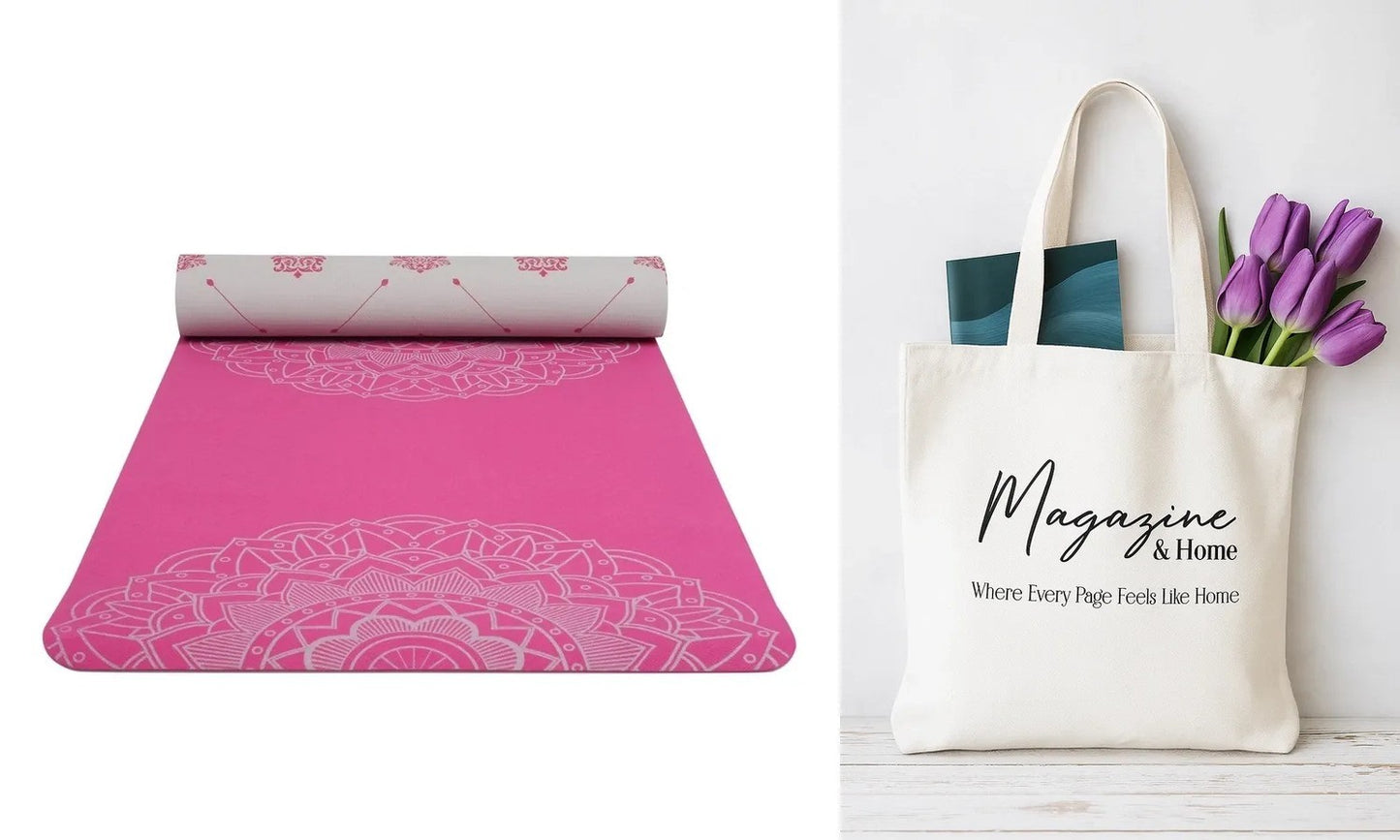 SINT Premium Print Reversible Non Slip Yoga Workouts Mat with Free Tote Bag