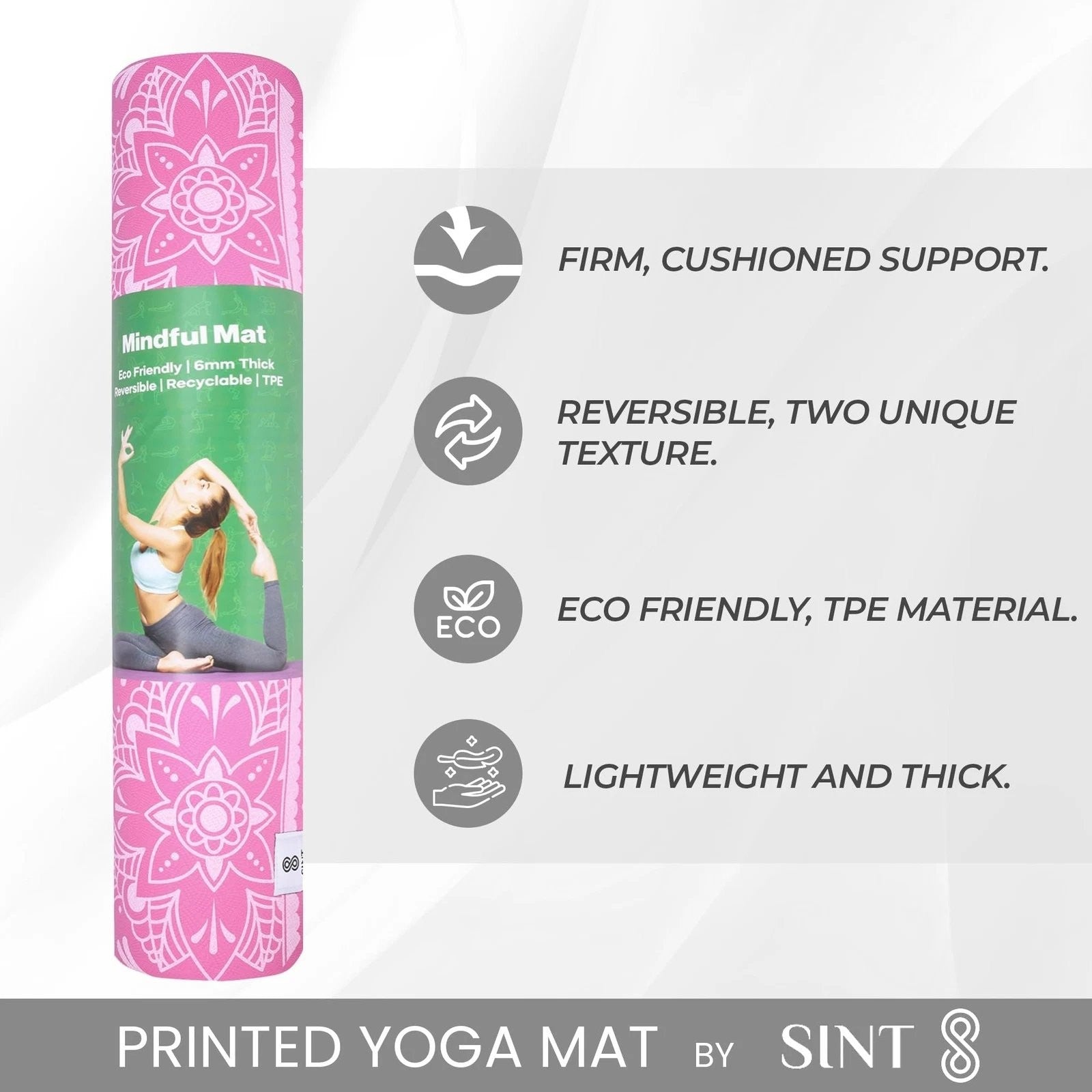 SINT Premium Print Reversible Non Slip Yoga Workouts Mat with Free Tote Bag
