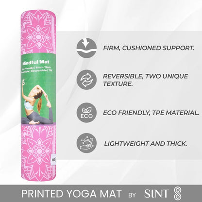 SINT Premium Print Reversible Non Slip Yoga Workouts Mat with Free Tote Bag
